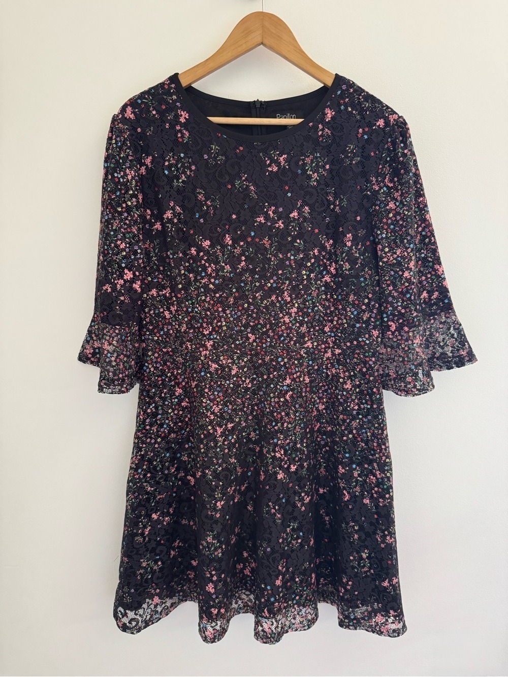 whimsygoth floral lace mini dress black sheer overlay fit flare xl
